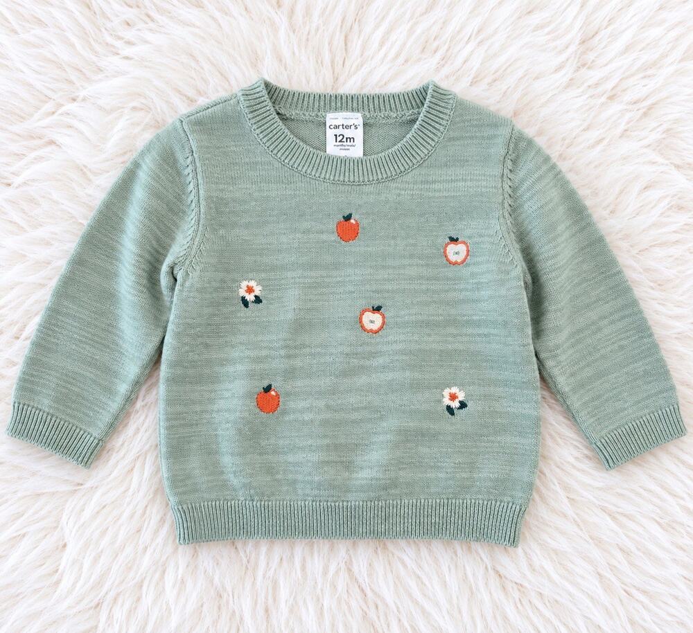 Carter's Green Sweater with Embroidered Details Size 12 Months